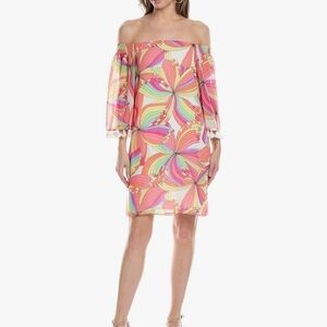 Trina Turk Women's Printed Off The Shoulder Dress with Tassels size medium